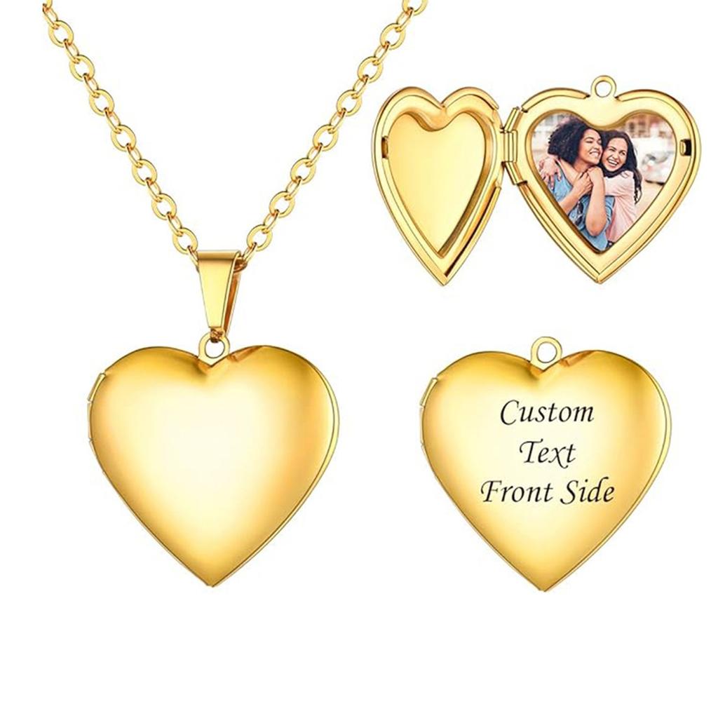 Personalized Customizable Heart-Shaped Pendant Necklace With Photo Insert, Engravable Outer Surface, 60CM Chain