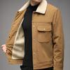 Men's 2023 Autumn Winter Corduroy Jacket with Velvet Lambswool Collar, Cotton Outerwear, Workwear Style
