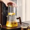 900ML Glas Teekanne Chinesisch Verbrühschutz Walnuss Holzgriff Tee Wasser Trennung Teekanne Puer Kung Fu Tee Set