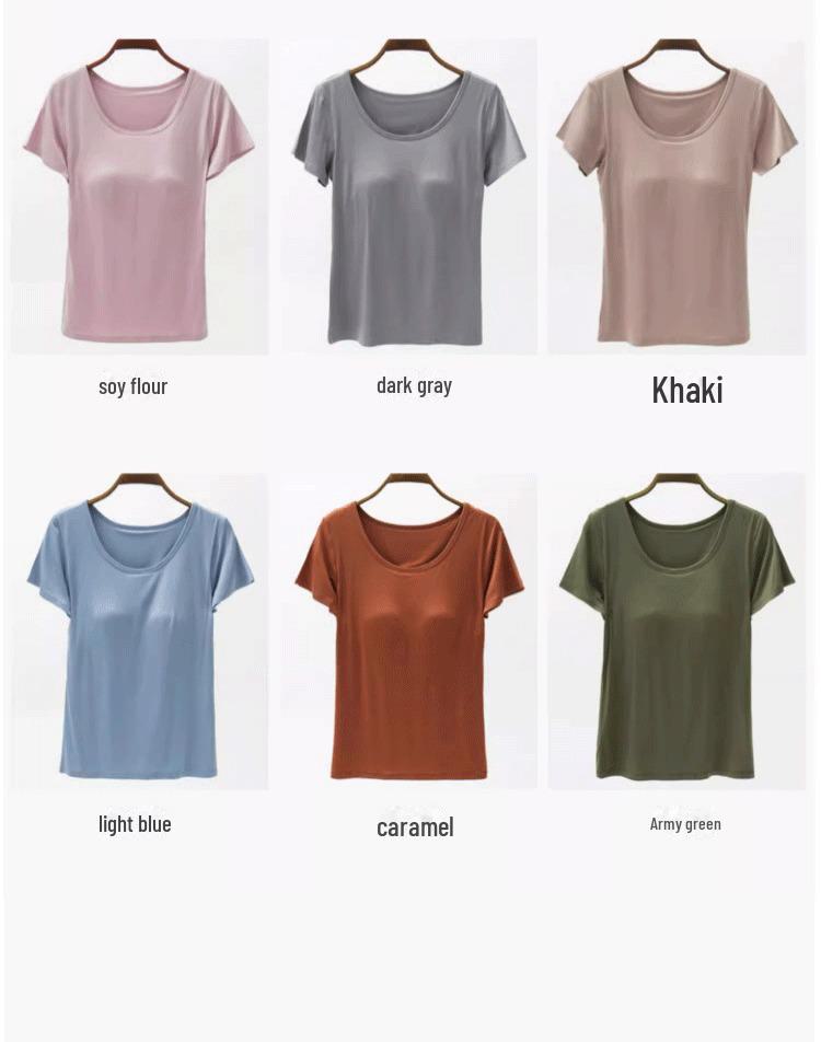 2025 Gradient Cotton Crop Top with Chest Pads - Fashionable Short-Sleeve T-Bottom Bra Style