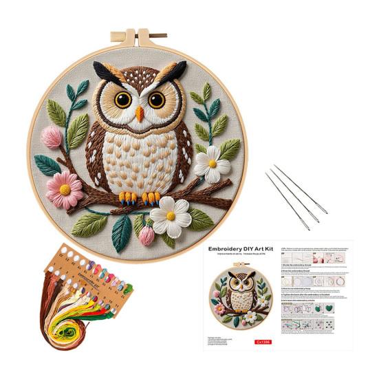 1 Set Owl Embroidery Kit with Hoop Threads Needles Beginners Pre-Stamped Bird Cross Stitch