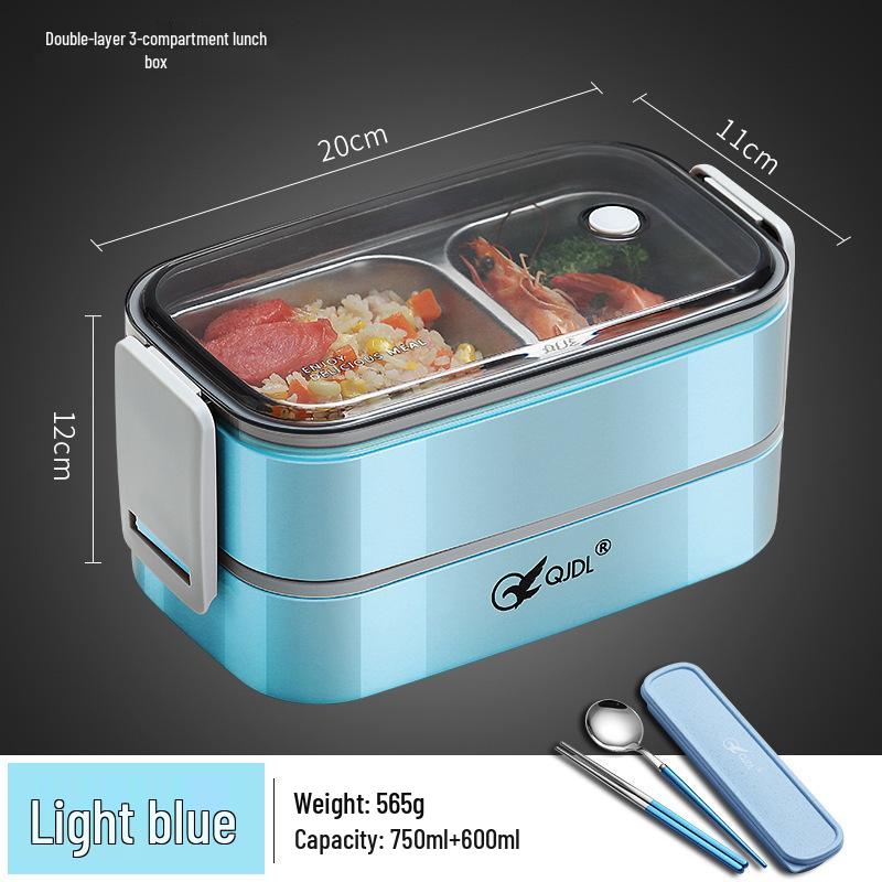 Bento Lunch Box a Doppio Strato in Acciaio Inossidabile, Contenitore Adatto al Microonde per Ufficio e Studenti