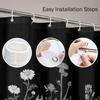 Black Floral Shower Curtain White Herbal And Wildflower Plant Vintage Waterproof Polyester Fabric Shower Curtain With Hooks