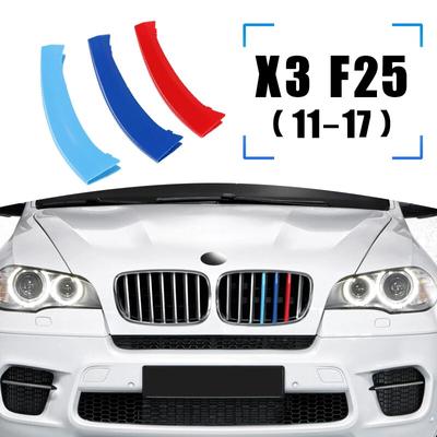 3pcs Car-Styling 3D M Front Grille Trim Bumper Strips Stickers Cover for BMW X3 X4 Series F25 2011-2017 Decoration