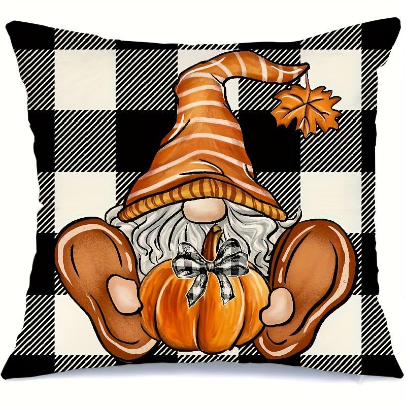 Home Decor Thankful Blessed Gnome & Fall Pumpkins Pillow Pattern Cushion Cover Suitable For Sofa Bedroom Car Pillow Cover