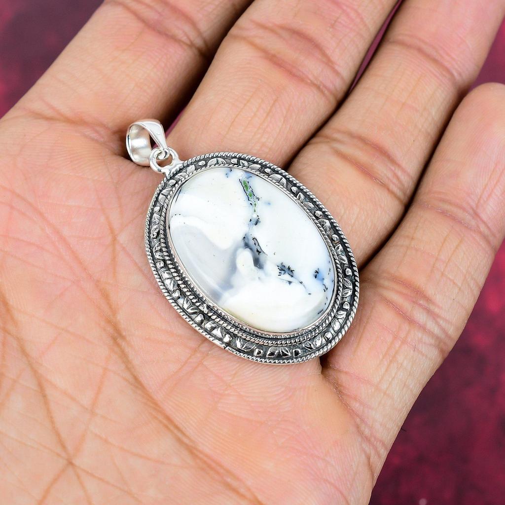 Dendrite Opal 925 Solid Sterling Silver Pendant, Handmade Gemstone Jewelry Pendant Gift For Birthday