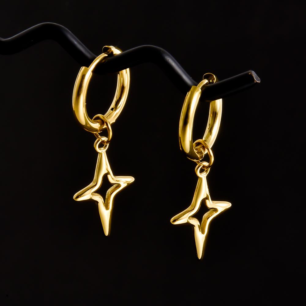 Golden Exquisite Sword Cross Star Hoops Earring Fashion Natural Shell Stainless Steel Earrings For Women Men Accessories Jewelry
