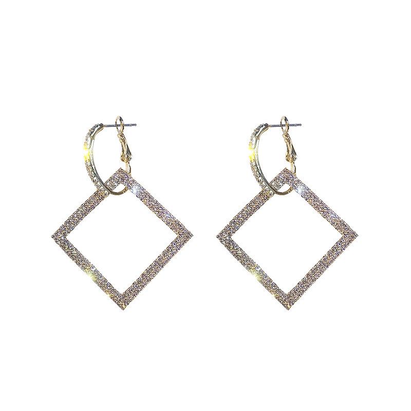 Silver Needle High-End Geometric Diamond Hoop Earrings for Women