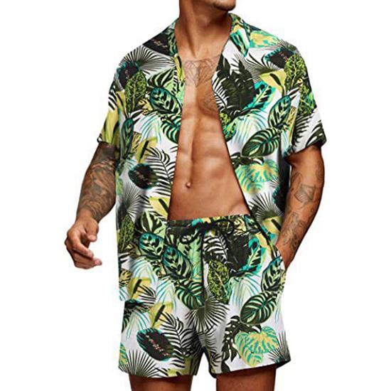 Spring and Summer Loose Beach Casual Men's Clothing Floral Print Fashion Top Shirt Set