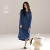 Womens Cotton Long Sleeve Nightgown With Built-in Bra Striped Sleepwear Home Dress