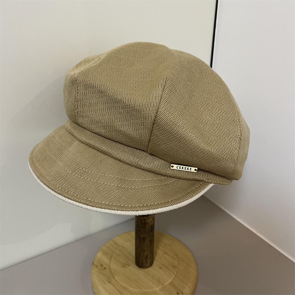 Beret women's early autumn versatile face small painter octagonal hat big head circumference hat tide