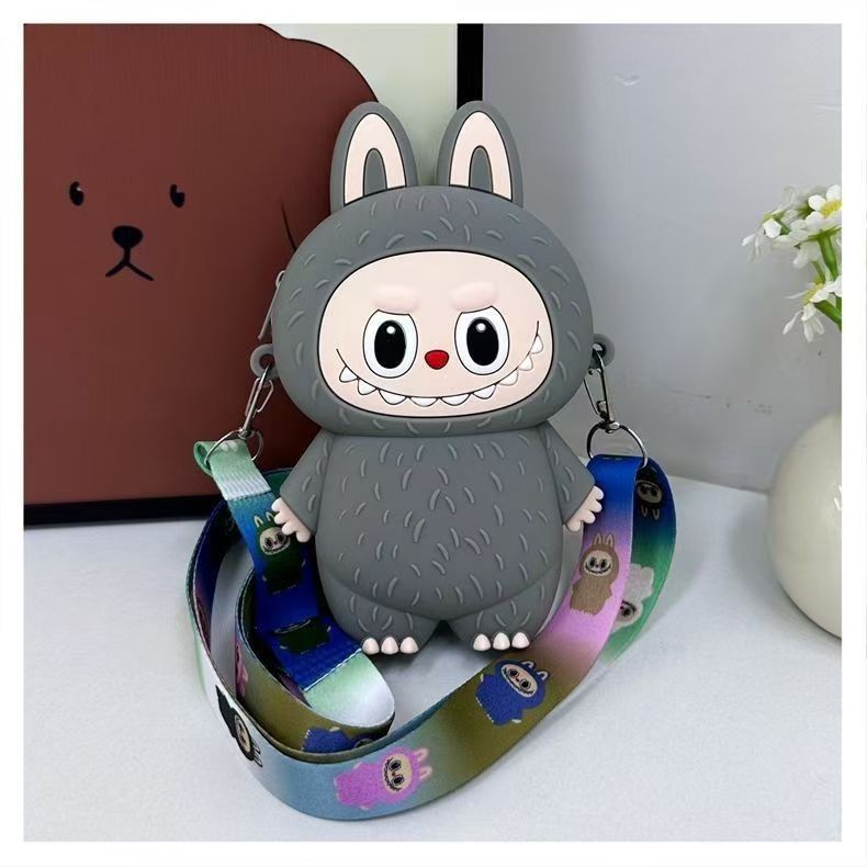 New Labubu Cute Cartoon Silicone Coin Purse for Kids with Adjustable Chain