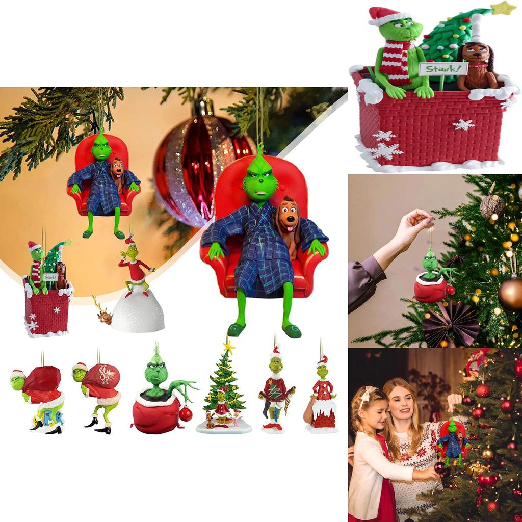 Cartoon Style Green Monster Christmas Tree Hanging Ornament For Home And Car