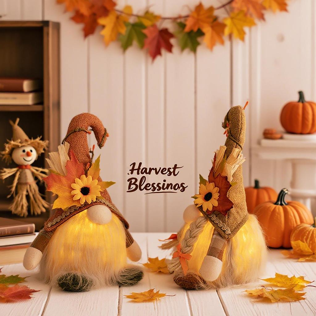 Thanksgiving Autumn Light-Up Maple Leaf Gnome Ornament