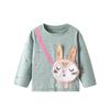Cartoon-Style Girls' T-Shirt, New Spring Fashion, Stylish Three-Dimensional Outerwear, Pure Cotton, Cute Rabbit Embroidery, Base Shirt