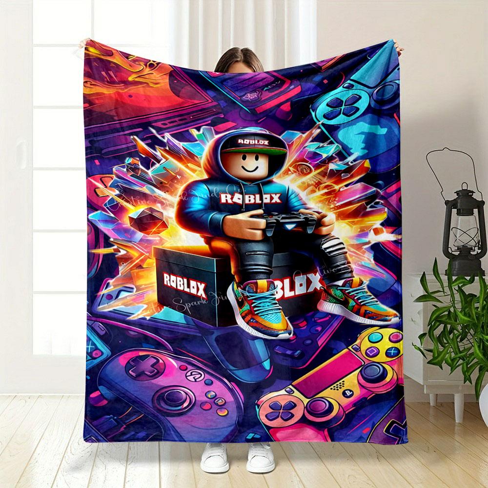 Vibrant Gaming-themed Design Featuring Controllers and Digital Elements. for All Seasons Blanket Lunch Break Throw Gift