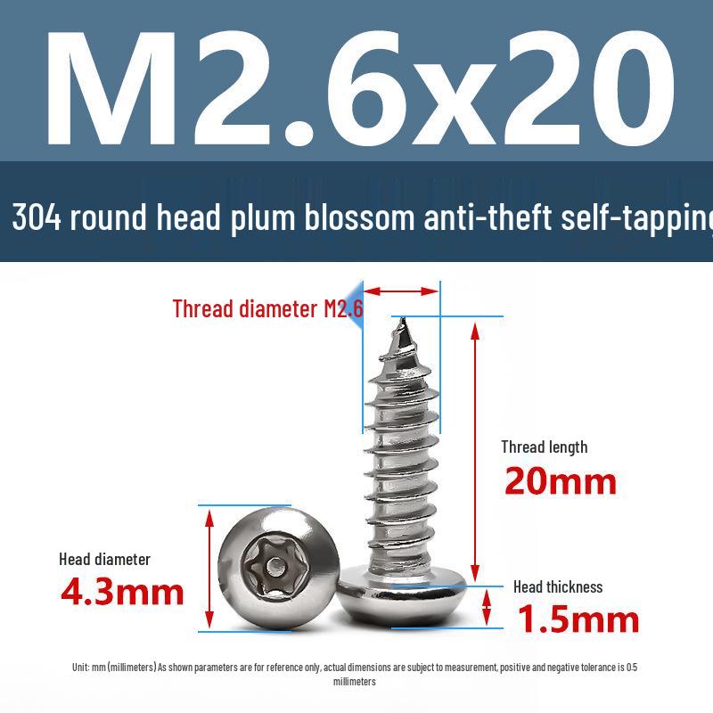 Yigu 304 Anti-Theft Torx Pin Self-Tapping Screws: M2-M5 Round Head, Mushroom Head, Pointed Tail Wood Screws