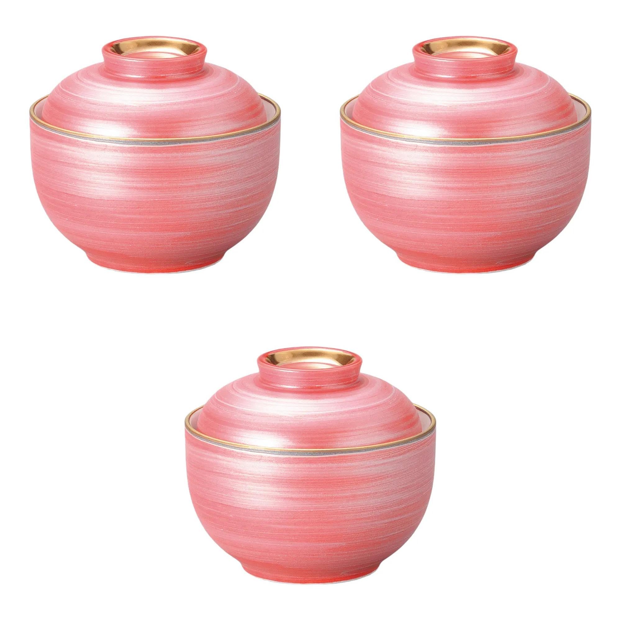 

Set of 3 Red Glazed Silver Brushed Small Simmered Food Bowls x Simmered Food Bowls Setomonohonpo [9.8 8.2 cm]