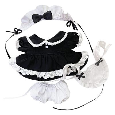 Niannyyhouse 15 cm Plyschpiga-dräkt med Hårband, Klänning, Förkläde och Shorts - Bomullsdockkläder (Svart)