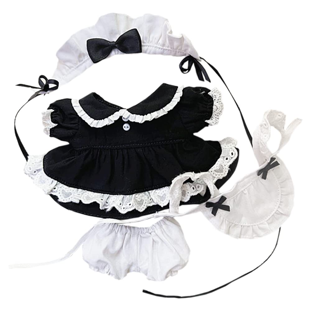 

niannyyhouse 15cm Plush Maid Outfit with and Shorts Cotton Doll Clothes Hairband, Dress, Apron, - (Black)