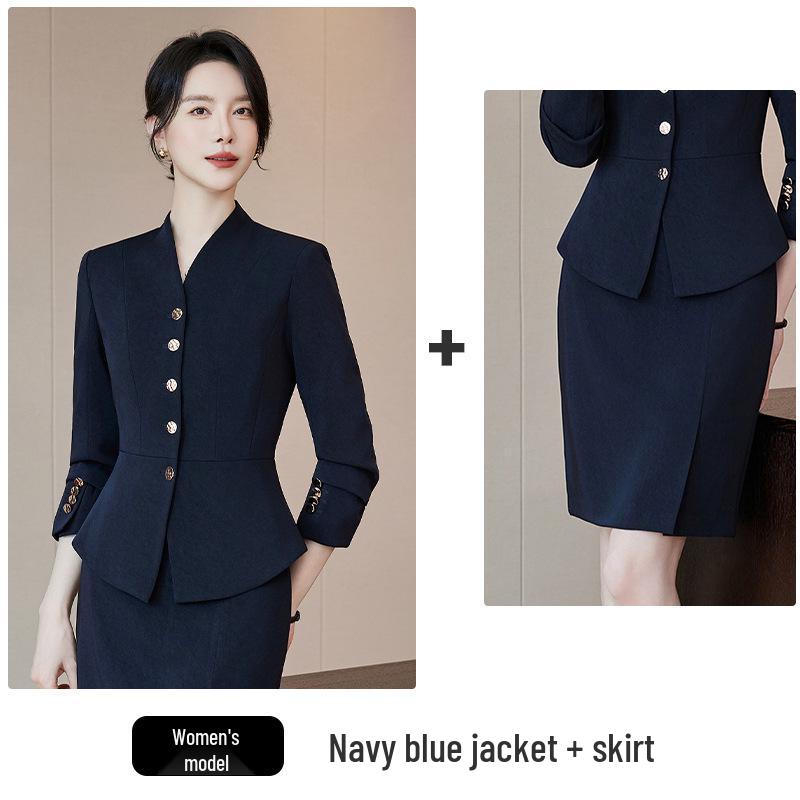 Women's 2025 Red Collarless Suit Jacket Set - New Style Salon Workwear for Professional Elegance