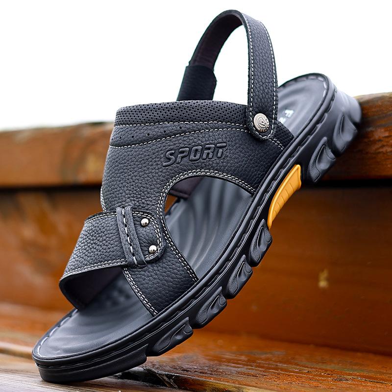 

Sandals cowhide breathable soft sole one pedal dual-purpose driving dad shoes wear casual beach shoes 38