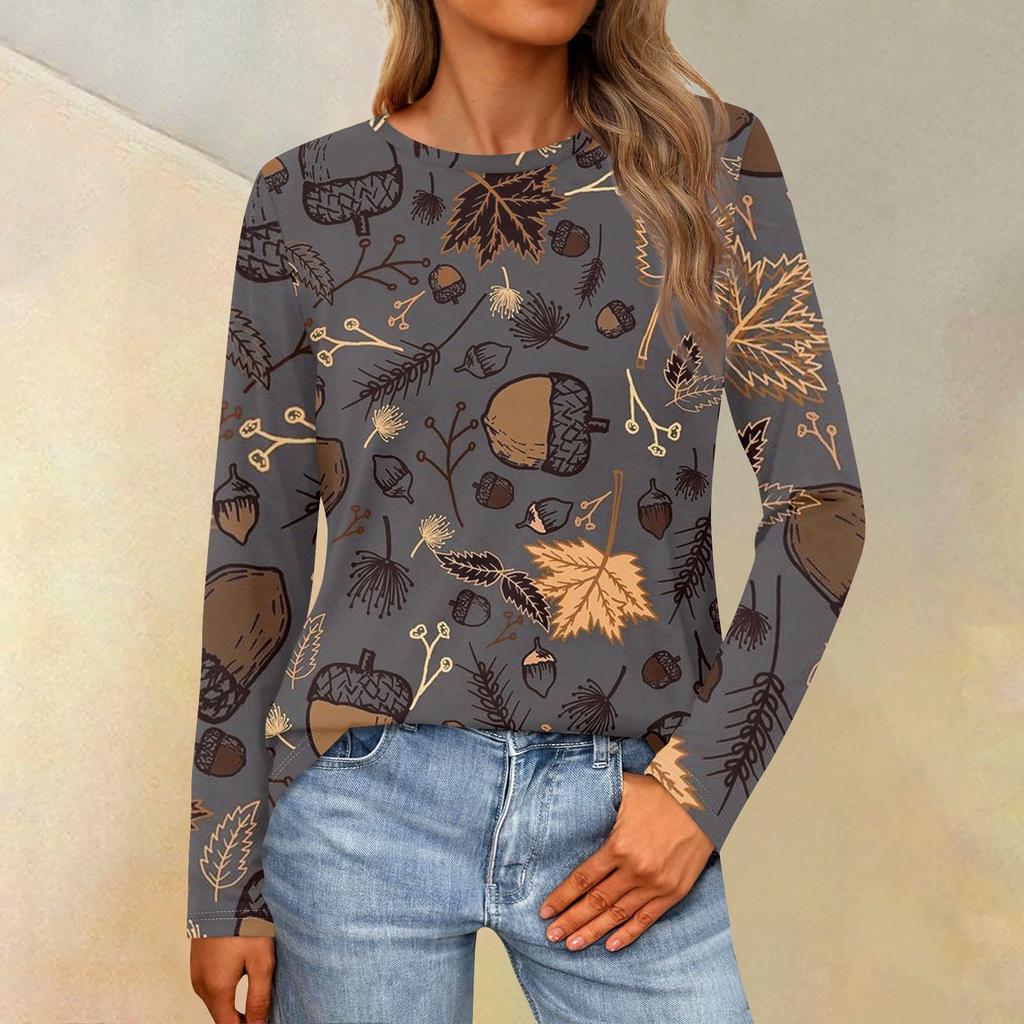 Women's Loose Casual Casual Long Sleeve Round Neck Collar Solid Color T-Shirt Top