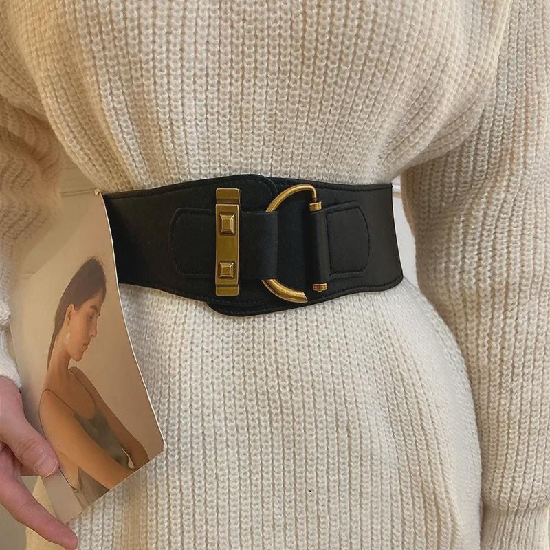 "Women's Retro Black Elastic Waistband Fashion Belt"