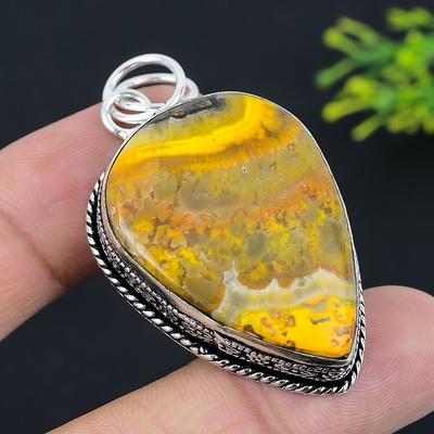Natural Bumblebee Jasper Gemstone 925 Sterling Silver Gift Pendant 2.17" J9A25