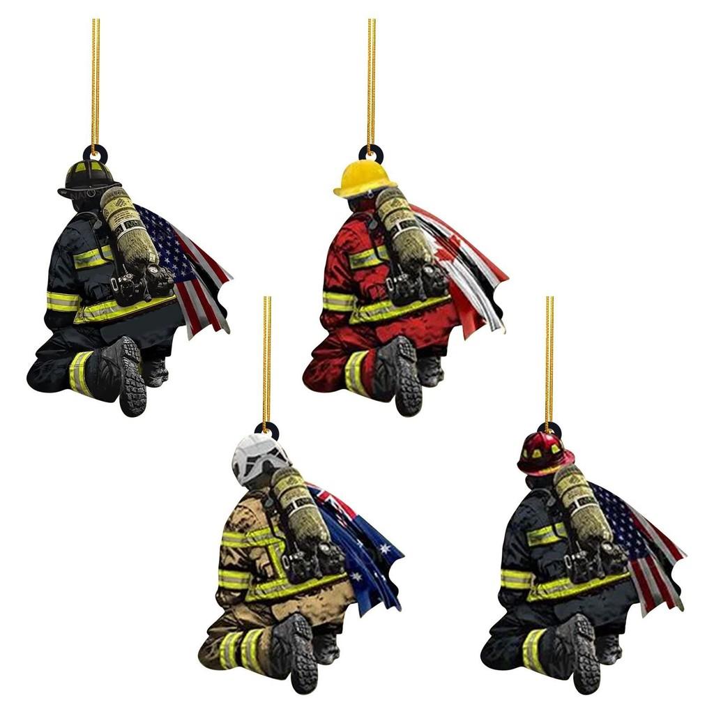 Christmas Acrylic Charming Firefighter Decoration For Tree And Colorful Car Accessory