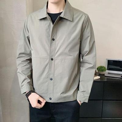 Men Jacket Lapel Long Sleeve Button Closure Jacket Coat with Side Pockets