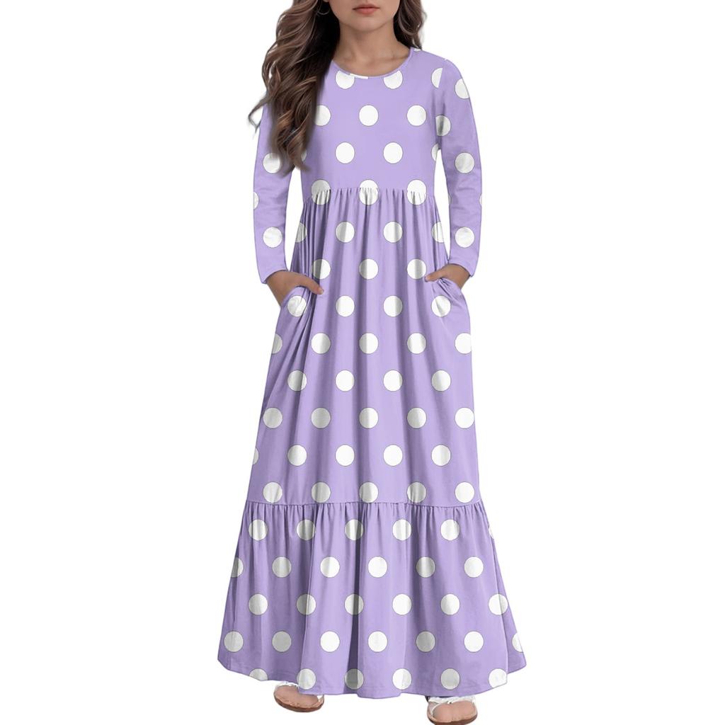 Girls' Maxi Dress Casual Holiday Dresses - Long Sleeve Dress With Pockets For 4-14Y