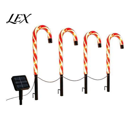 Waterproof Christmas Decor 4Pcs Solar Candy Cane Pathway Lights, Outdoor Stake Automatic Dusk to Dawn Lights Garden for Yard Lawn Patio Holiday