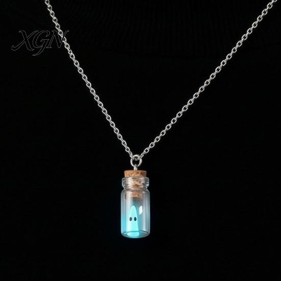 Retro Alternative Necklace Glow Ghost Necklace, Glow-in-The-Dark Bottle Pendant, Cute Mysterious Keepsakes Earrings, Gothic Halloween Jewelry