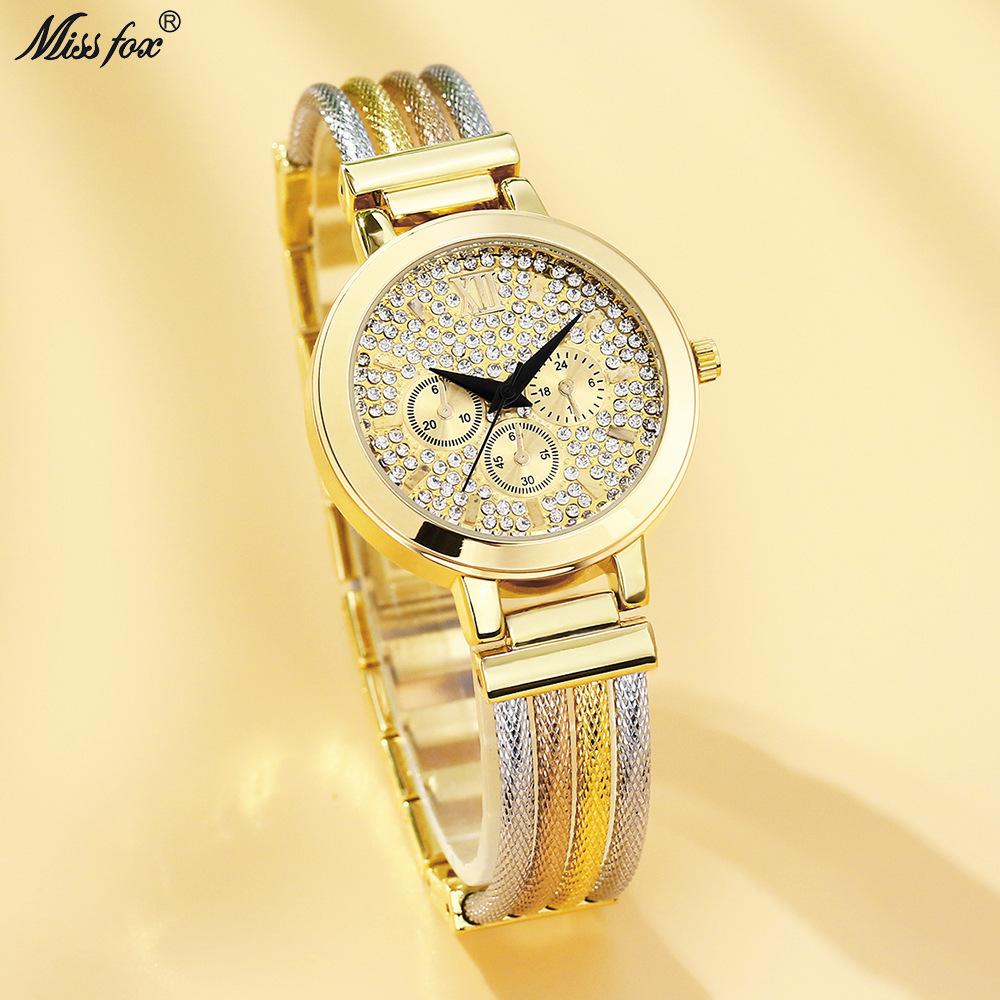 Missfox Watch Fashion Trend Metal Gold Decorative Copper Ribbon Ladies Quartz Watch