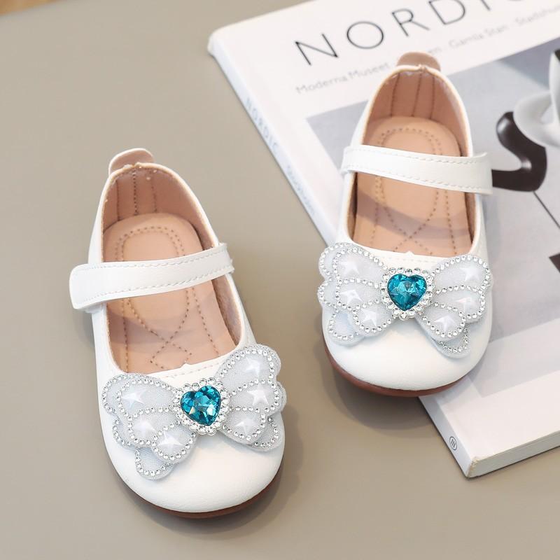 Girls Mary Jane Bow Gem Decor Soft Sole Casual Princess Shoes 21 белый