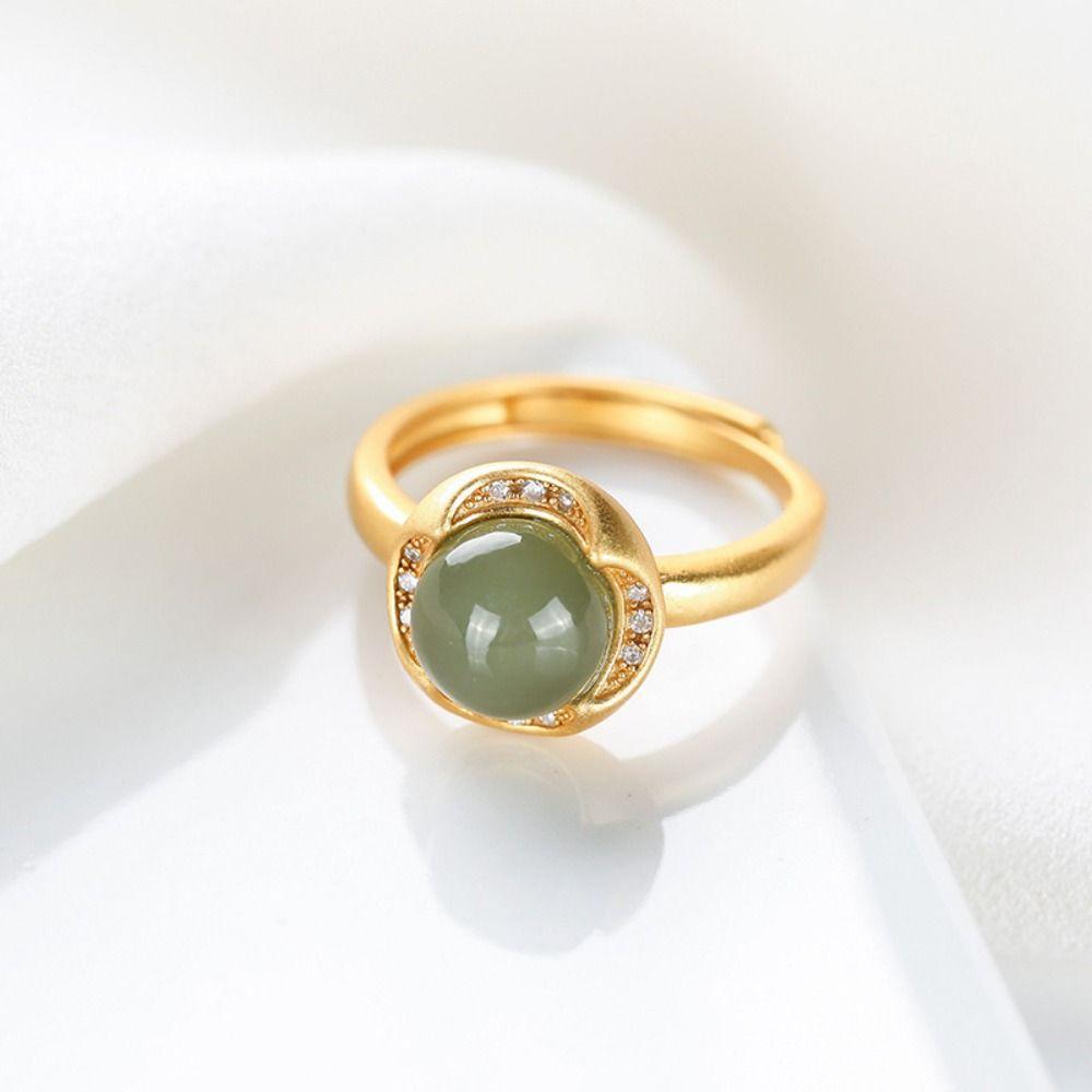 Green Geometric Finger Buckle  Beads Ring   Ring Women Open Ring Chinese Style Ring