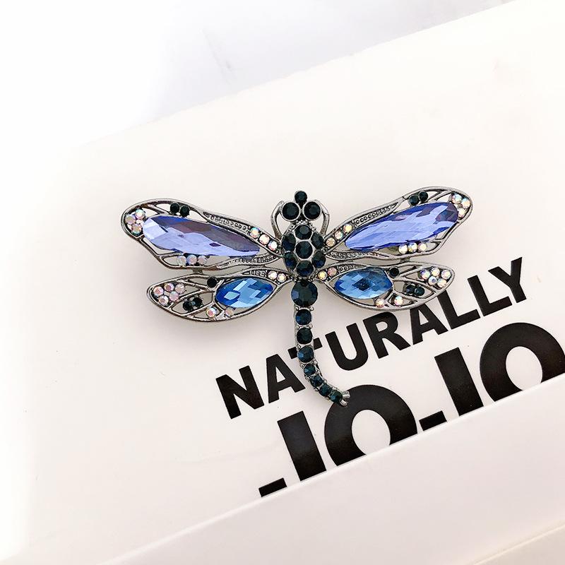 

European & American Retro Black Orchid Dragonfly Brooch: Silk Scarf Buckle with Diamond Insect Design Full jeweled small dragonfly brooch
