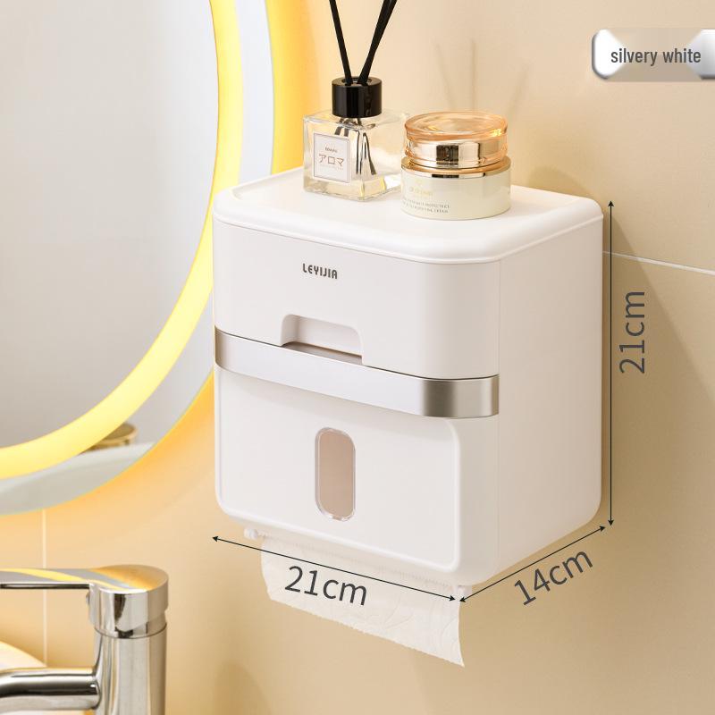 

Nordic Wall-Mounted Tissue Box & Storage Shelf: Premium Cream Luxury, Punch-Free, Pull-Out Design for Bedroom or Living Room белый