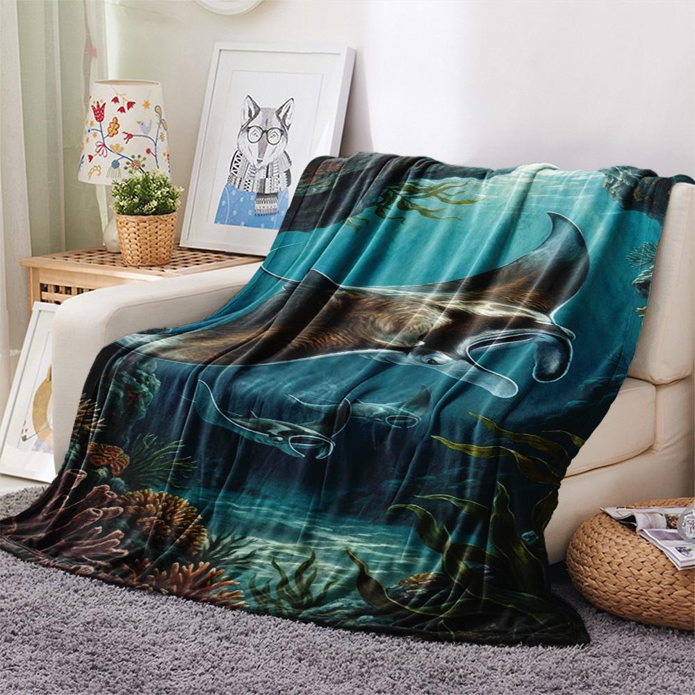 1PC Floral Water Scene Print FlAannel Blanket, High quality Comfortable for All Seasons, Home Decor, Warmth and Comfort