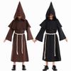Costume Moine Médiéval Enfant Robe à Capuche Halloween Cosplay Performance Théâtrale Manches Longues Unisexe Marron Noir