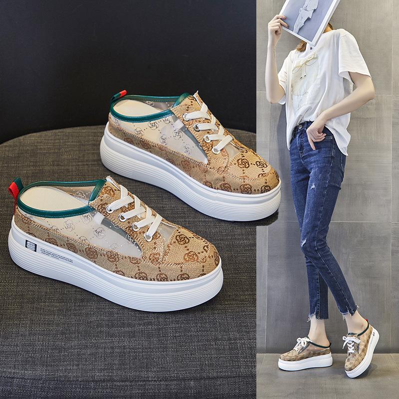 

2025 popular summer new slope heel lace-up lazy shoes casual canvas shoes 6cm non-slip versatile cool slippers 40