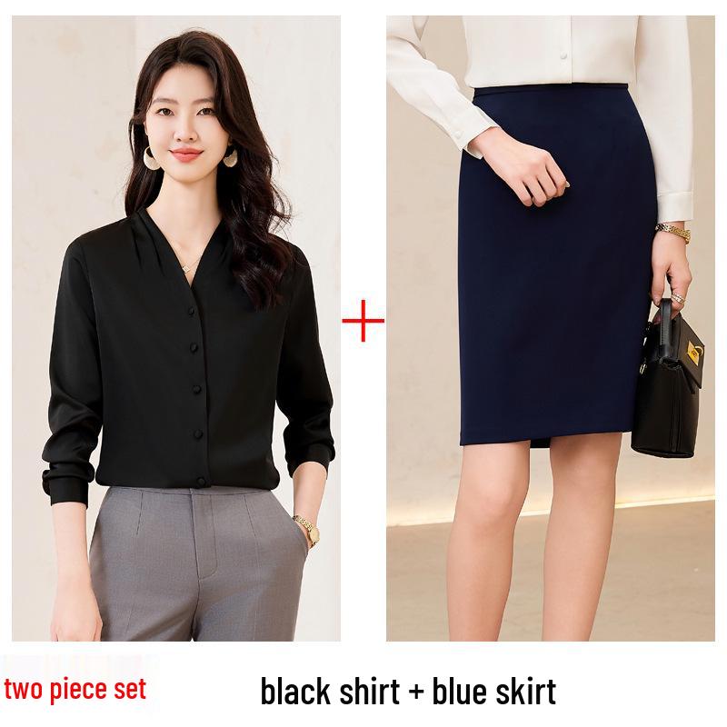 Women's White V-Neck Chiffon Shirt: Formal Spring/Autumn Wear for Interviews and Office.