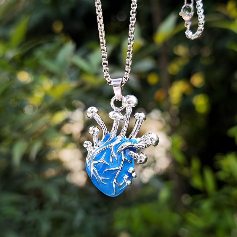 New 3D Glowing Heart Pendant Unisex Cyberpunk Necklace - 201 Stainless Steel Chain - Fashion Trendy Accessory - Unique Multicolor Neon Effect - Classi