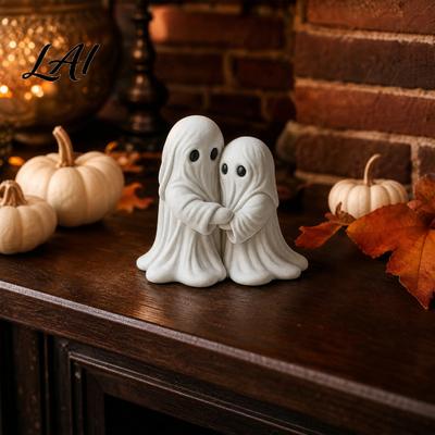 Compact Desktop Decoration Halloween Hugging Ghost Statue Resin Table Ornament Cute Healing Statue Decoration Sculpture Art Piece for Home Bedroom