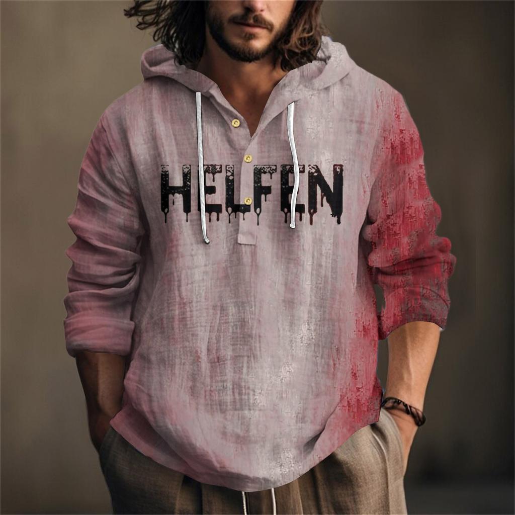 Halloween Printed Men's Shirt, Hooded Long-sleeved Hooded Spring And Summer Casual Daily Wear
