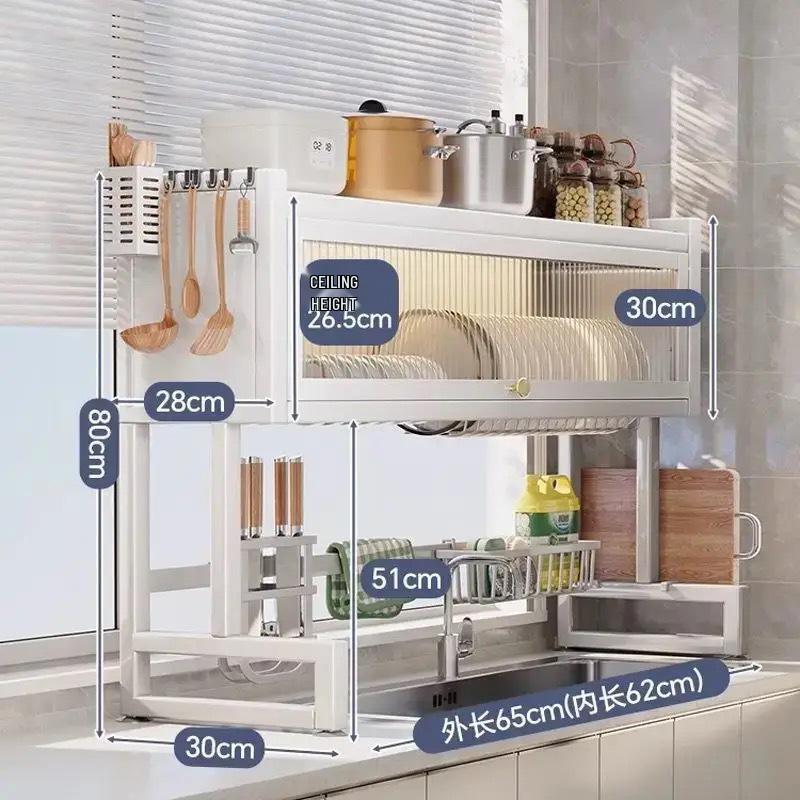 Multi-Functional Kitchen Sink Organizer and Dustproof Dish Rack