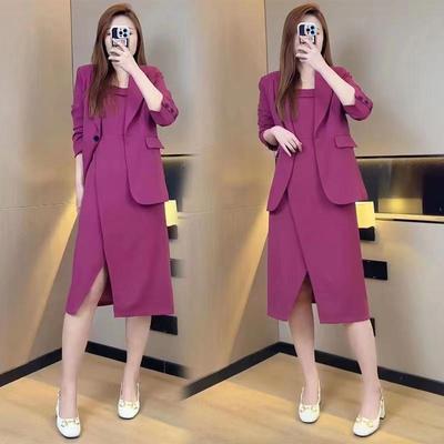 Eleganter Damen Zweiteiler in Übergröße: Frühlings-/Herbst-Camisole-Kleid & Jacke