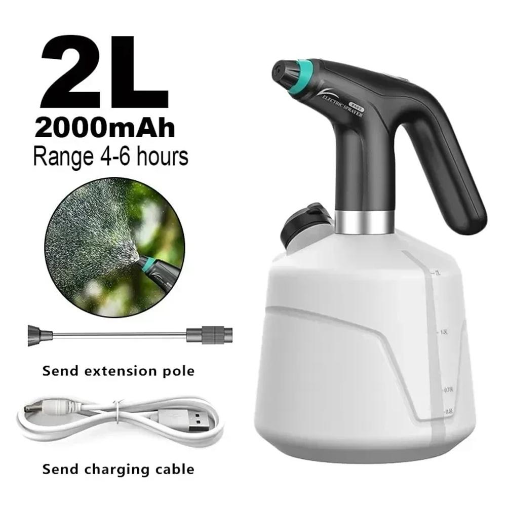 2L Electric Handheld Sprayer Rechargeable Sprinkler with Adjustable Spout Automatic Mist Spray Bottle for Flower Plant Gardening