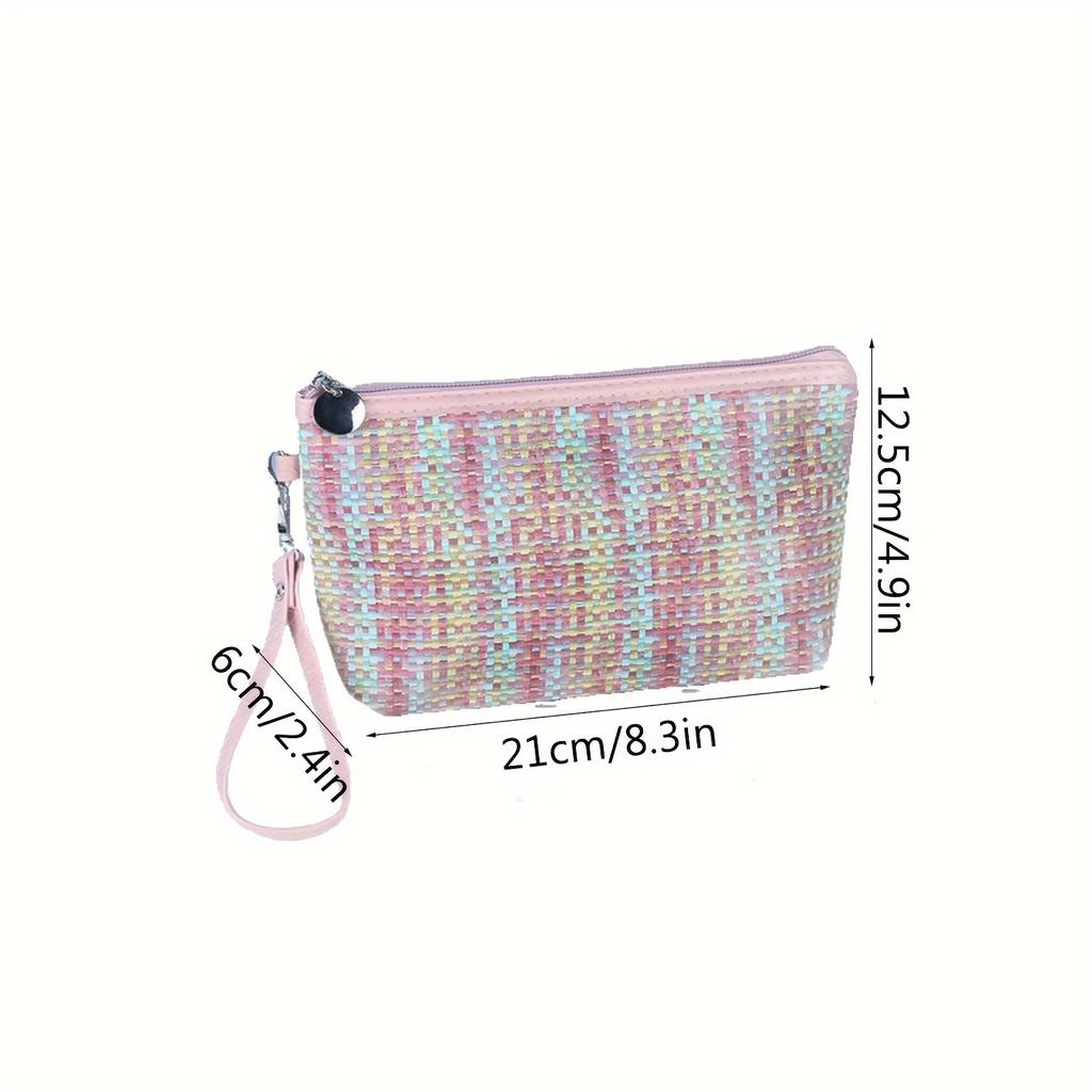 1pc Colorful Woven Cosmetic Bag Waterproof Travel Toiletries Bag Women Accessories Small Zipper Wallet